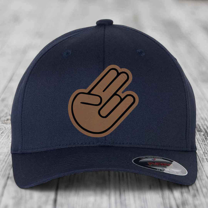 The Shocker - Leather Patch Hat - Dark Brown to Black Patch - Flexfit 6277 Fitted Hat