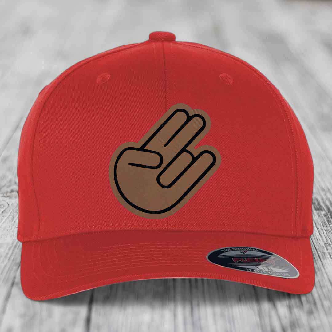 The Shocker - Leather Patch Hat - Dark Brown to Black Patch - Flexfit 6277 Fitted Hat