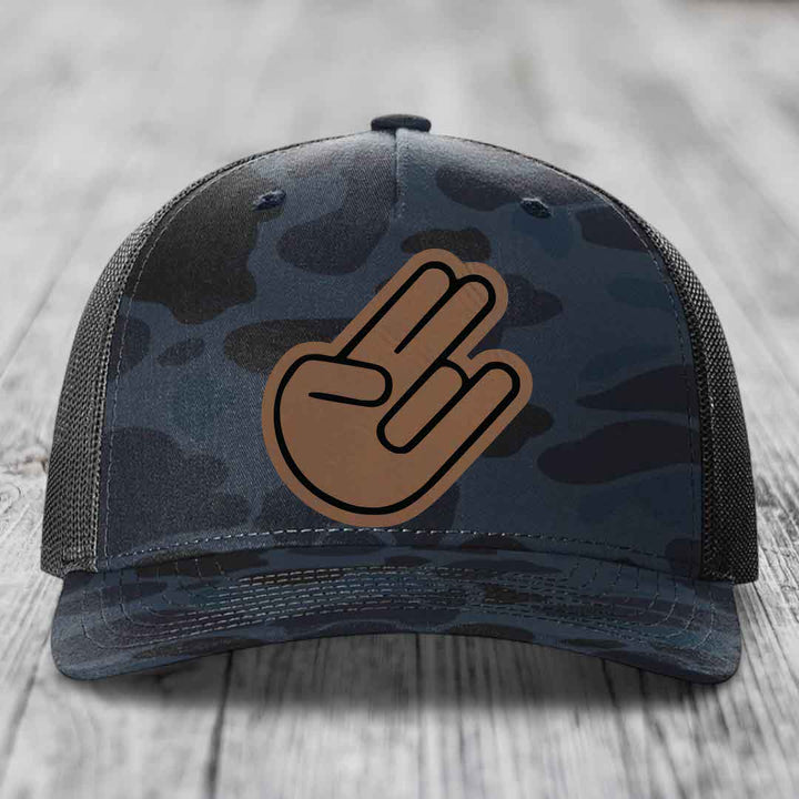 The Shocker - Leather Patch Hat - Dark Brown to Black Patch - Richardson 112PFP Snapback Trucker Hat