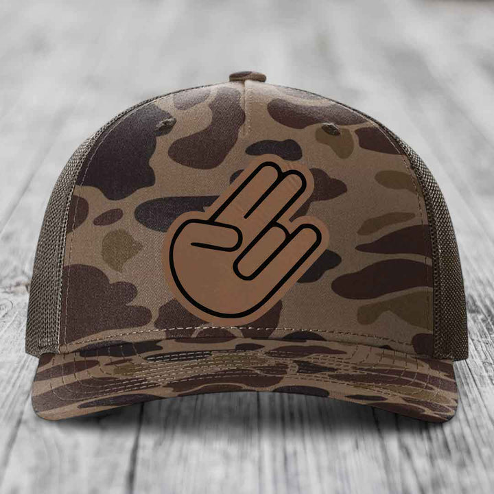 The Shocker - Leather Patch Hat - Dark Brown to Black Patch - Richardson 112PFP Snapback Trucker Hat