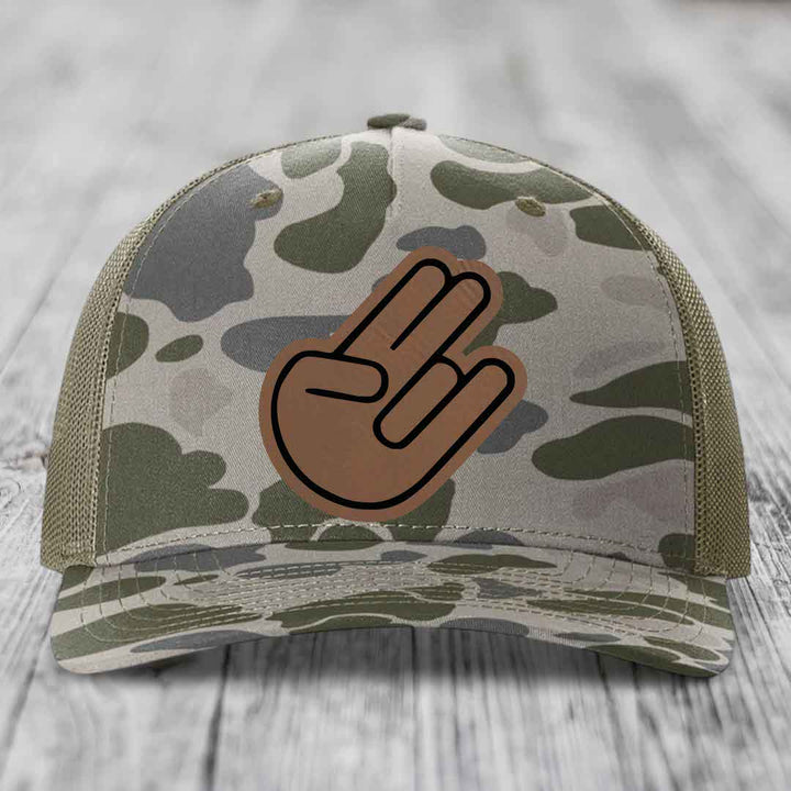 The Shocker - Leather Patch Hat - Dark Brown to Black Patch - Richardson 112PFP Snapback Trucker Hat