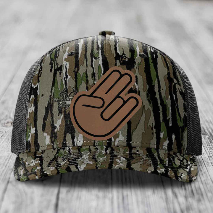 The Shocker - Leather Patch Hat - Dark Brown to Black Patch - Richardson 112PFP Snapback Trucker Hat