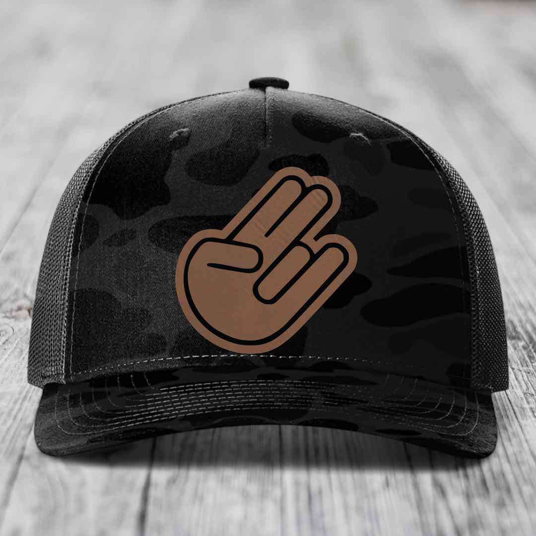The Shocker - Leather Patch Hat - Dark Brown to Black Patch - Richardson 112PFP Snapback Trucker Hat
