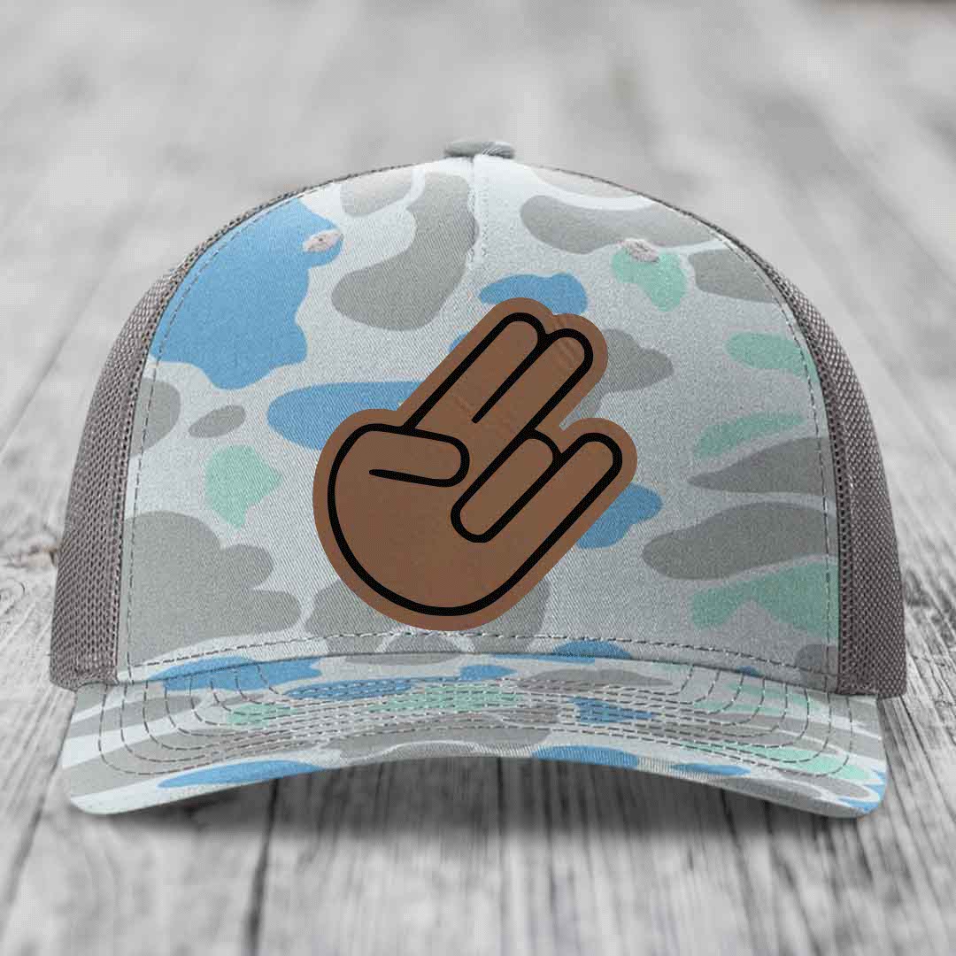 The Shocker - Leather Patch Hat - Dark Brown to Black Patch - Richardson 112PFP Snapback Trucker Hat