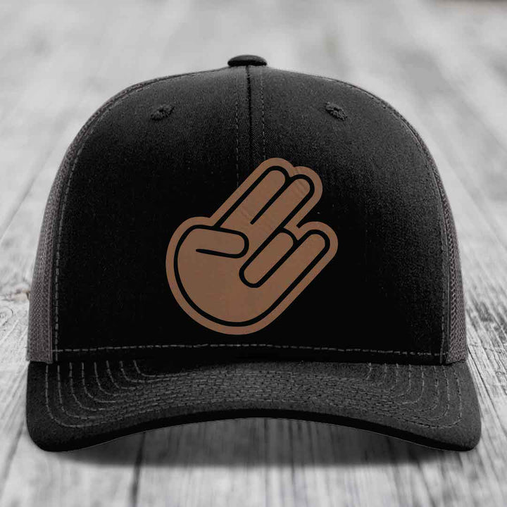 The Shocker - Leather Patch Hat - Dark Brown to Black Patch - Richardson 112 Snapback Trucker Hat