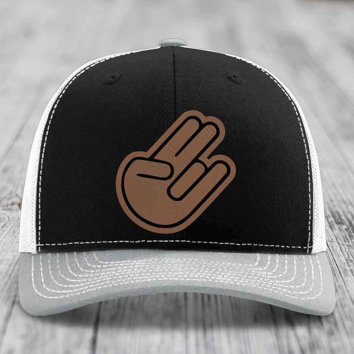 The Shocker - Leather Patch Hat - Dark Brown to Black Patch - Richardson 112 Snapback Trucker Hat