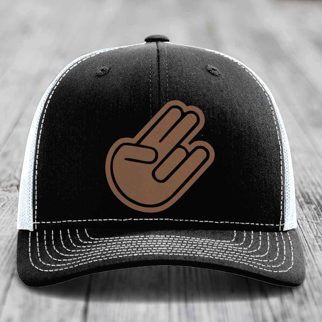 The Shocker - Leather Patch Hat - Dark Brown to Black Patch - Richardson 112 Snapback Trucker Hat