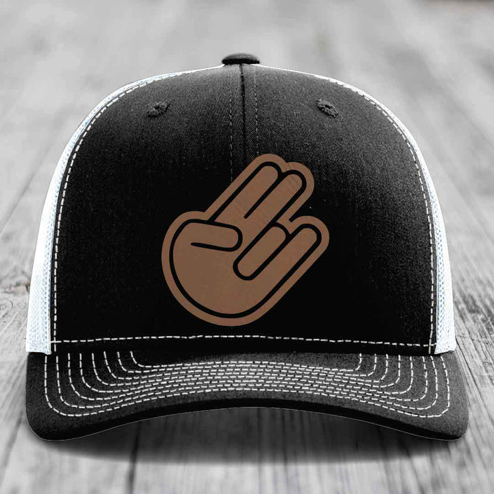 The Shocker - Leather Patch Hat - Dark Brown to Black Patch - Richardson 112 Snapback Trucker Hat