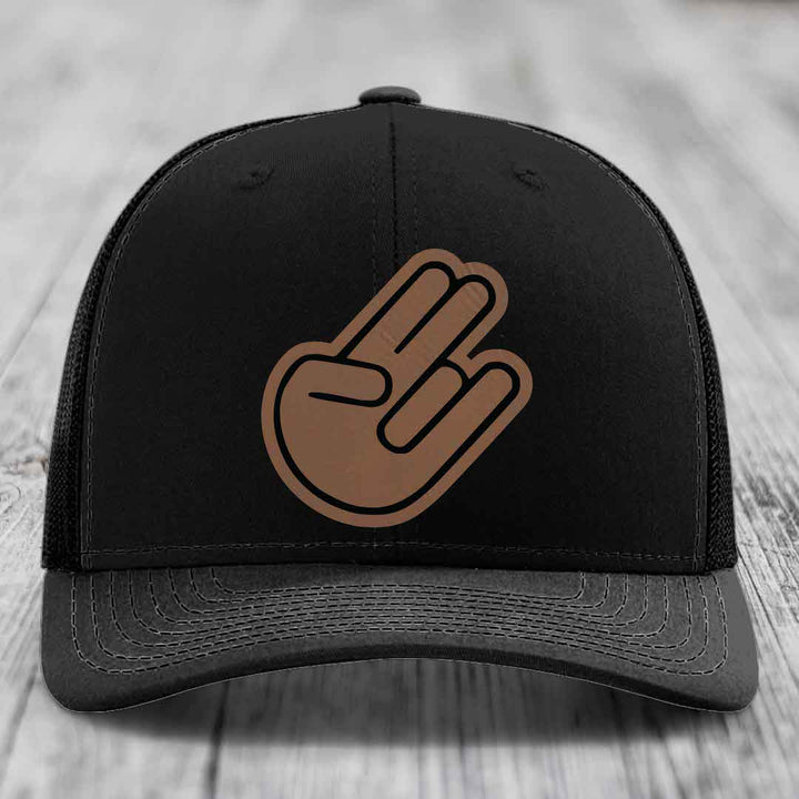 The Shocker - Leather Patch Hat - Dark Brown to Black Patch - Richardson 112 Snapback Trucker Hat
