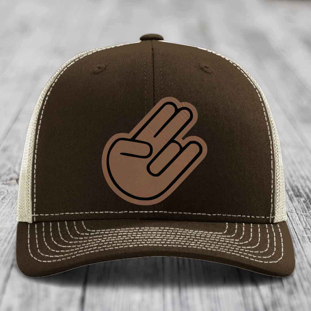 The Shocker - Leather Patch Hat - Dark Brown to Black Patch - Richardson 112 Snapback Trucker Hat