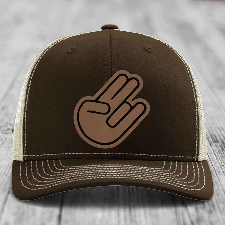 The Shocker - Leather Patch Hat - Dark Brown to Black Patch - Richardson 112 Snapback Trucker Hat
