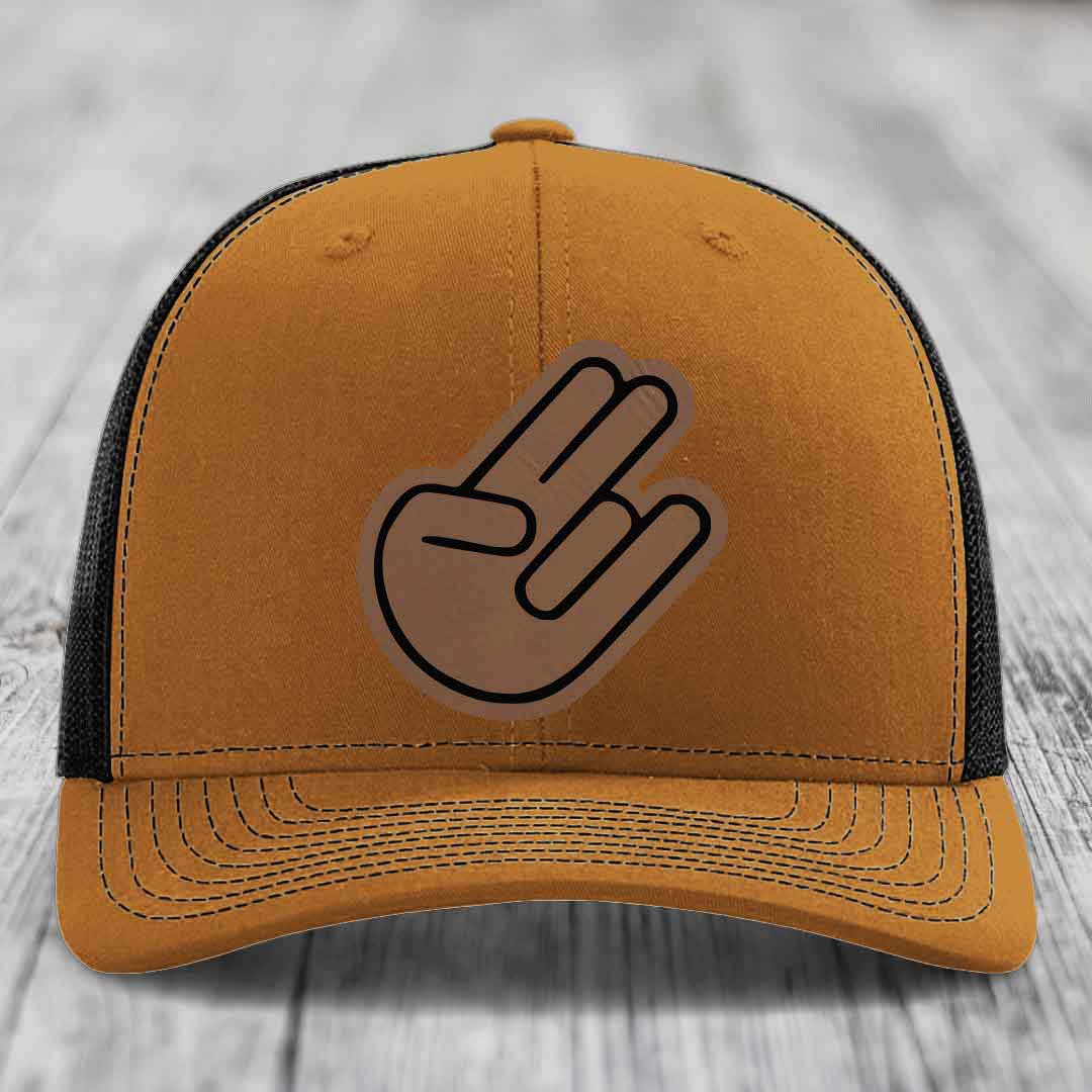 The Shocker - Leather Patch Hat - Dark Brown to Black Patch - Richardson 112 Snapback Trucker Hat