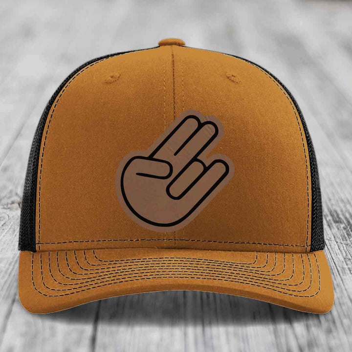 The Shocker - Leather Patch Hat - Dark Brown to Black Patch - Richardson 112 Snapback Trucker Hat