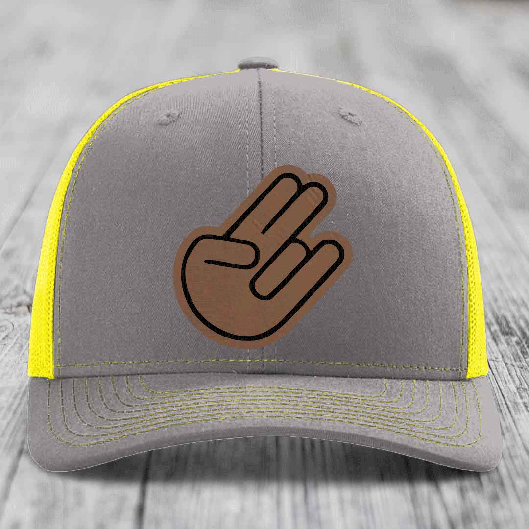 The Shocker - Leather Patch Hat - Dark Brown to Black Patch - Richardson 112 Snapback Trucker Hat