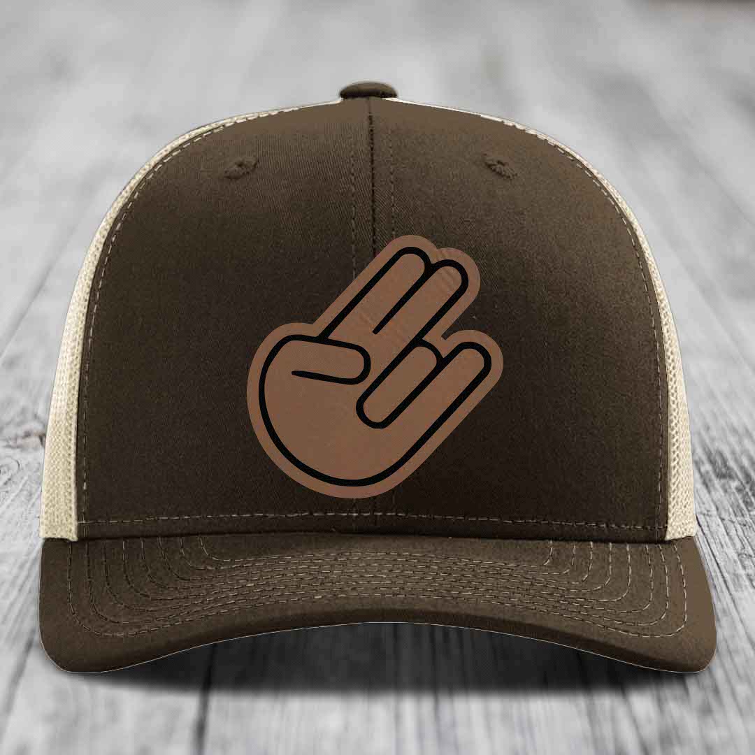 The Shocker - Leather Patch Hat - Dark Brown to Black Patch - Richardson 112 Snapback Trucker Hat