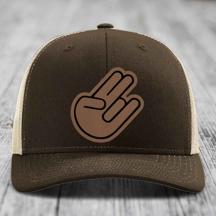 The Shocker - Leather Patch Hat - Dark Brown to Black Patch - Richardson 112 Snapback Trucker Hat