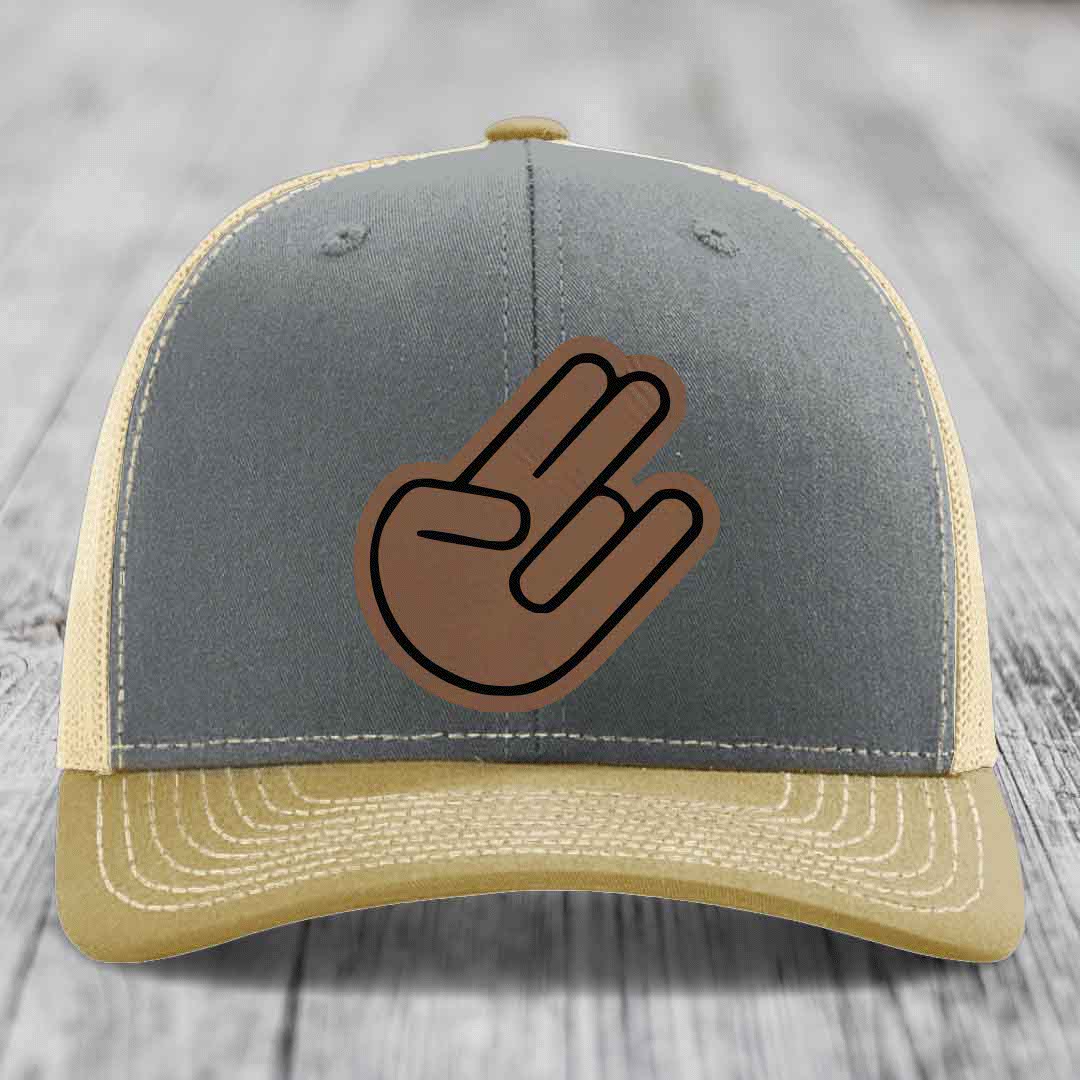 The Shocker - Leather Patch Hat - Dark Brown to Black Patch - Richardson 112 Snapback Trucker Hat