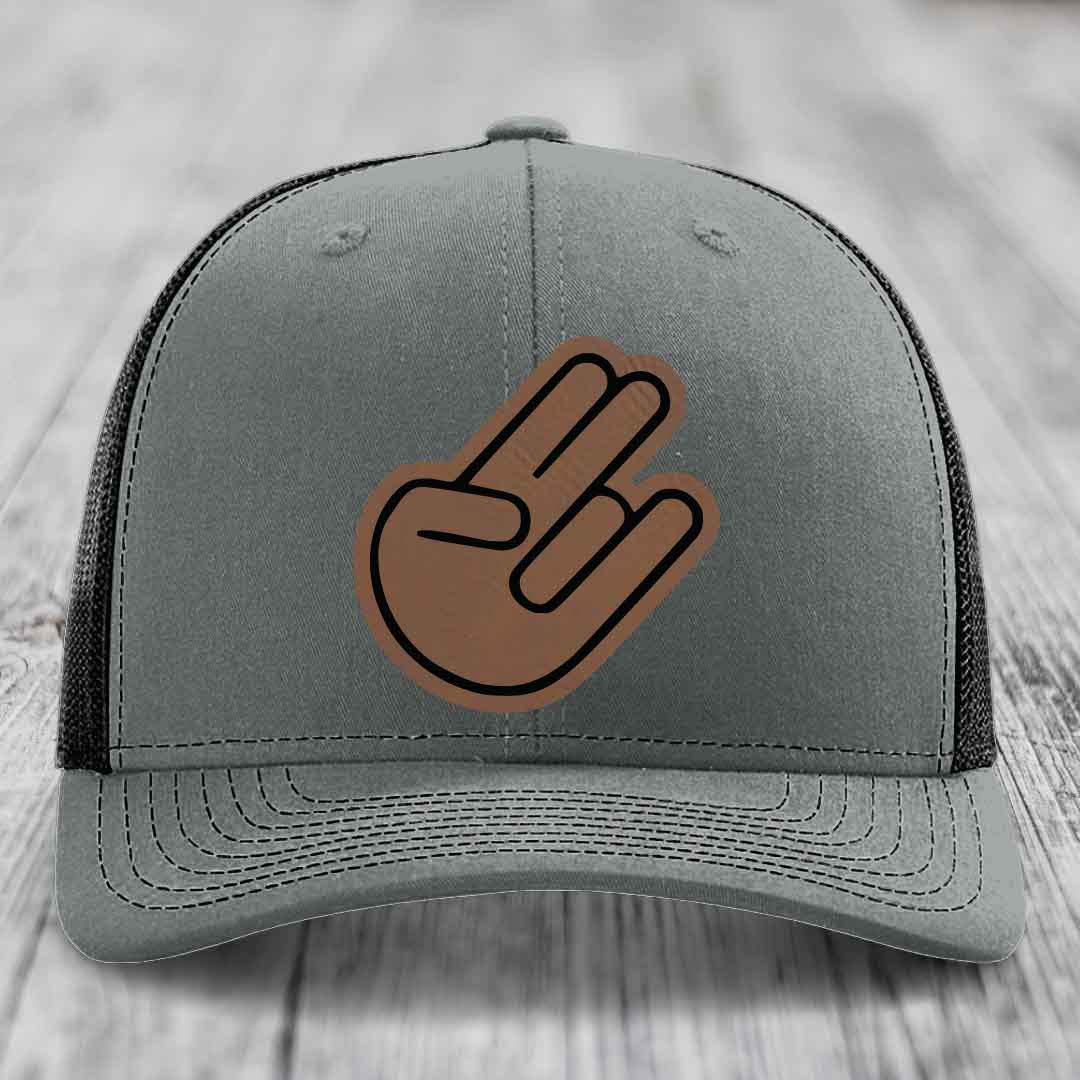 The Shocker - Leather Patch Hat - Dark Brown to Black Patch - Richardson 112 Snapback Trucker Hat