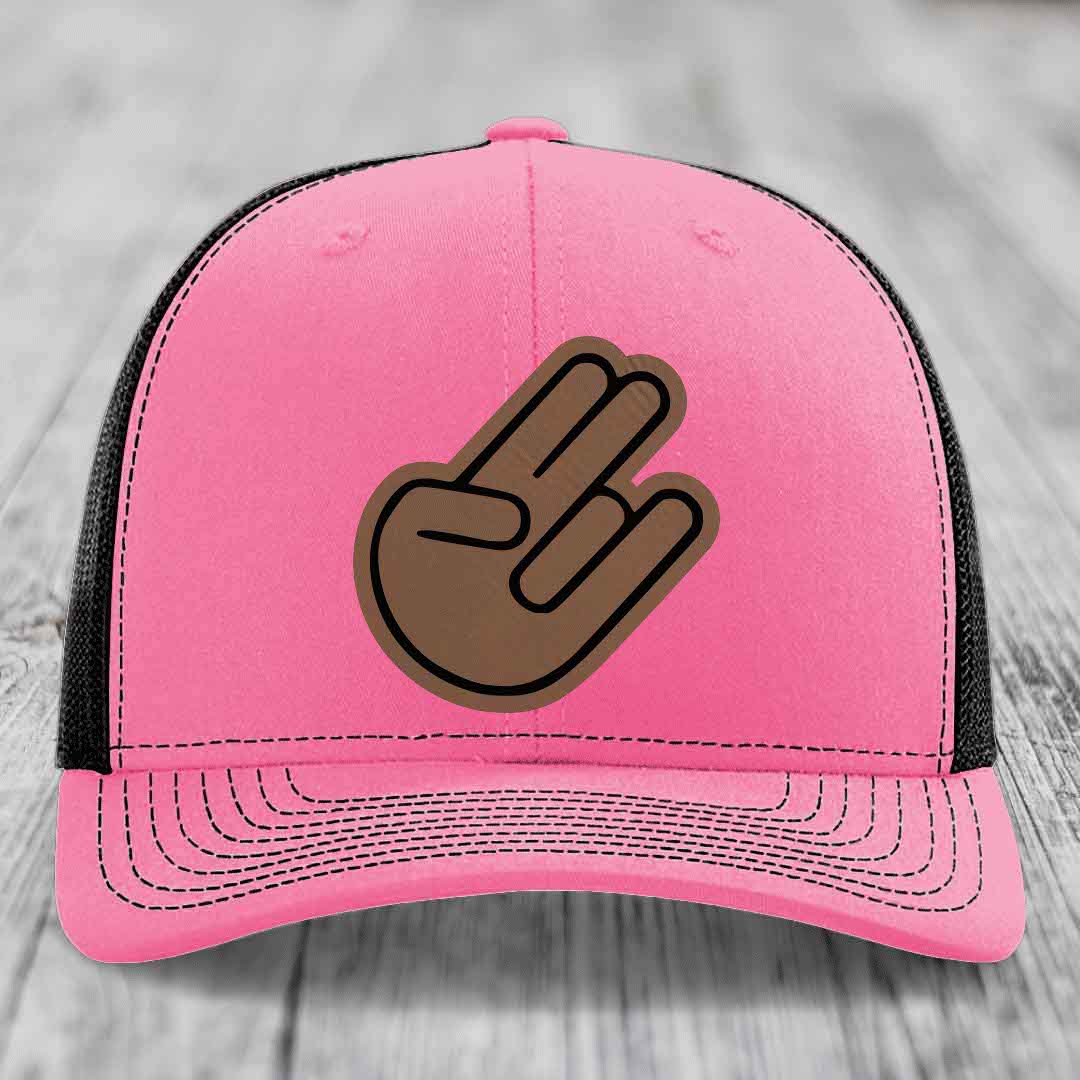 The Shocker - Leather Patch Hat - Dark Brown to Black Patch - Richardson 112 Snapback Trucker Hat
