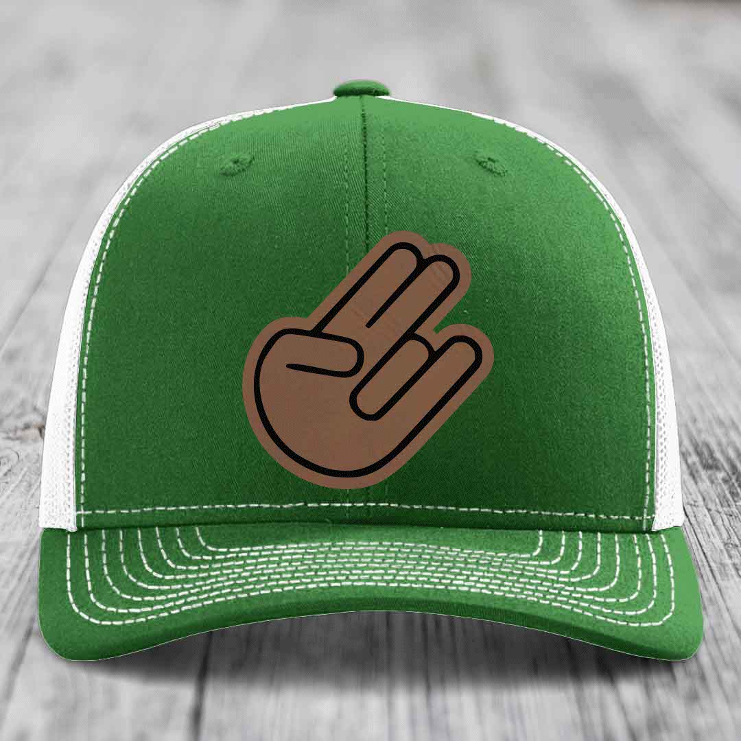 The Shocker - Leather Patch Hat - Dark Brown to Black Patch - Richardson 112 Snapback Trucker Hat