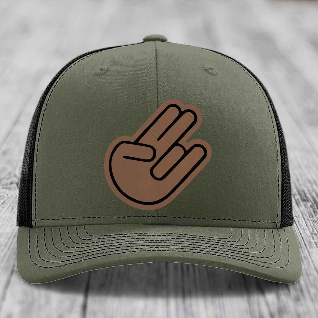 The Shocker - Leather Patch Hat - Dark Brown to Black Patch - Richardson 112 Snapback Trucker Hat