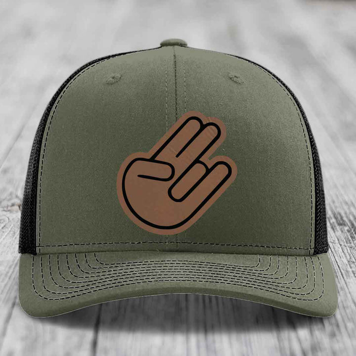 The Shocker - Leather Patch Hat - Dark Brown to Black Patch - Richardson 112 Snapback Trucker Hat