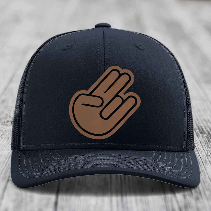 The Shocker - Leather Patch Hat - Dark Brown to Black Patch - Richardson 112 Snapback Trucker Hat