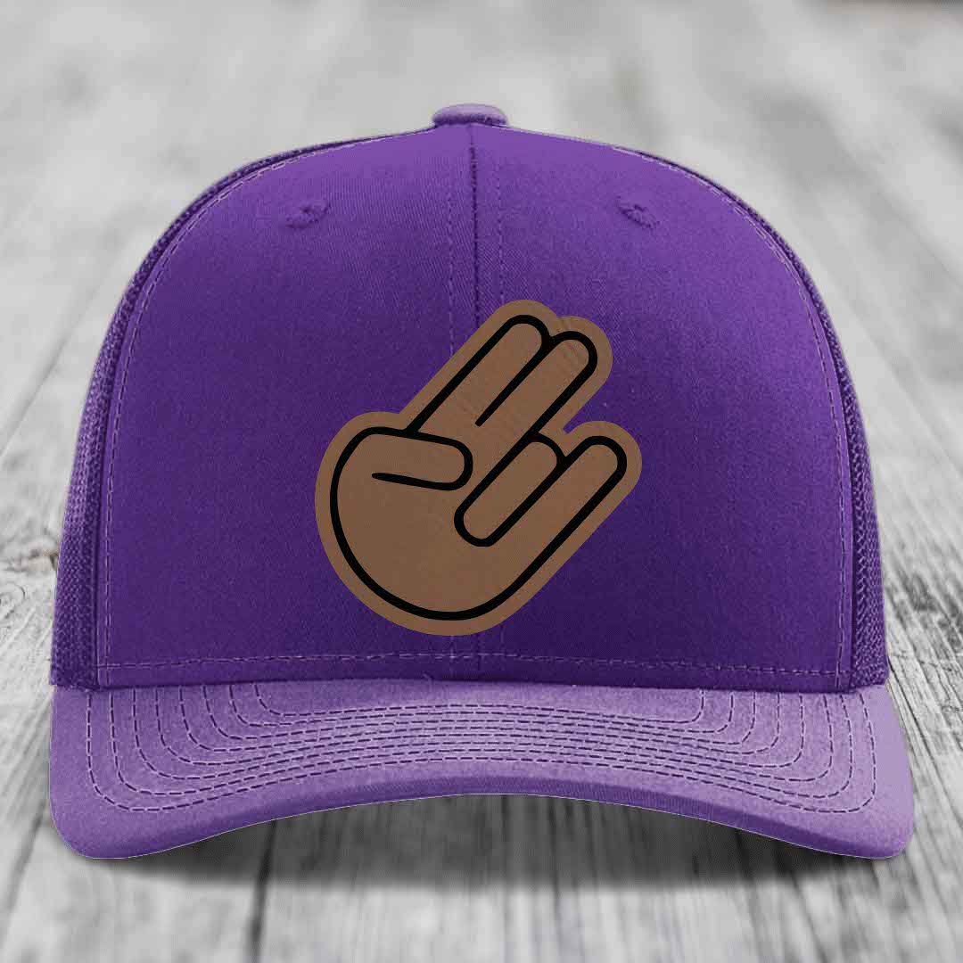 The Shocker - Leather Patch Hat - Dark Brown to Black Patch - Richardson 112 Snapback Trucker Hat