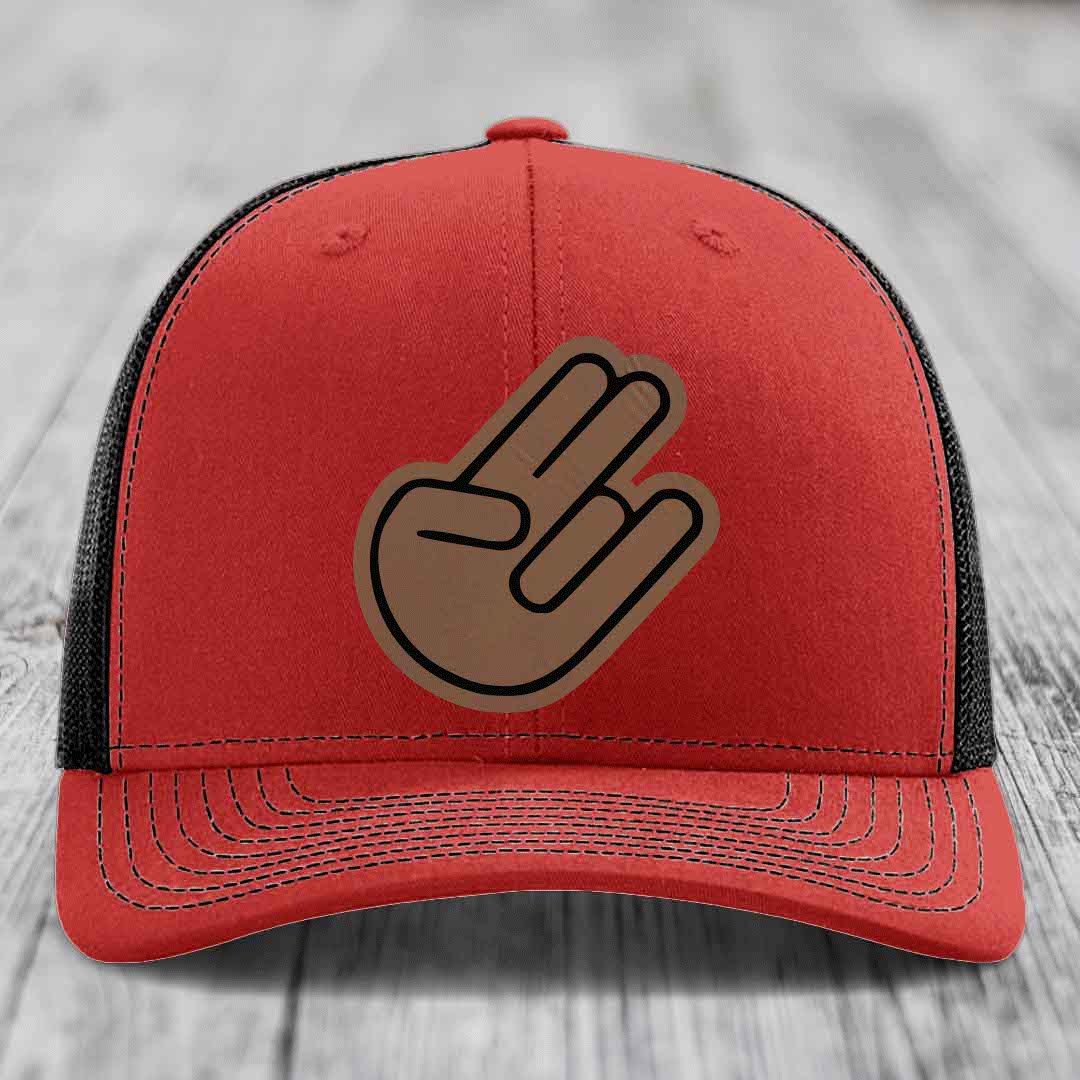 The Shocker - Leather Patch Hat - Dark Brown to Black Patch - Richardson 112 Snapback Trucker Hat