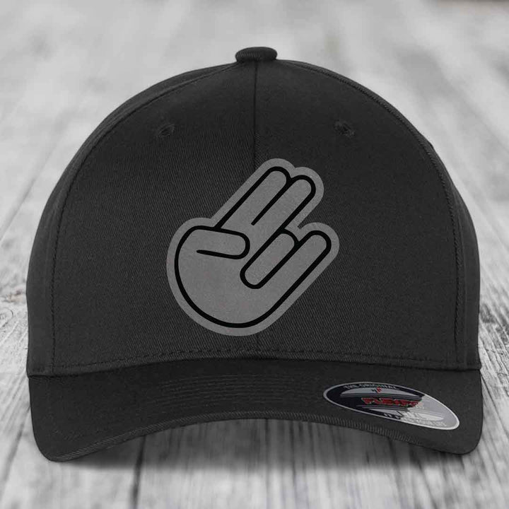The Shocker - Leather Patch Hat - Grey to Black Patch - Flexfit 6277 Fitted Hat