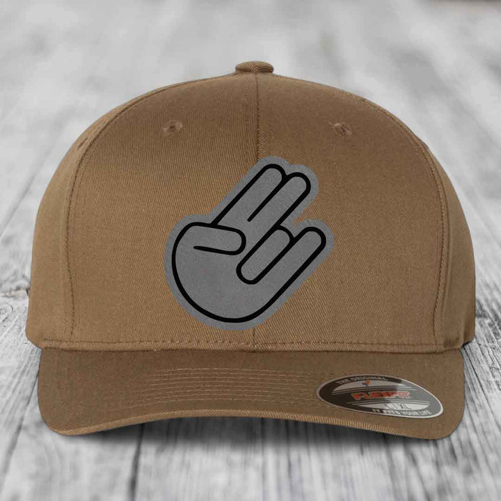 The Shocker - Leather Patch Hat - Grey to Black Patch - Flexfit 6277 Fitted Hat