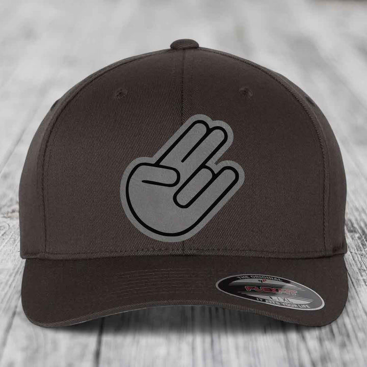The Shocker - Leather Patch Hat - Grey to Black Patch - Flexfit 6277 Fitted Hat