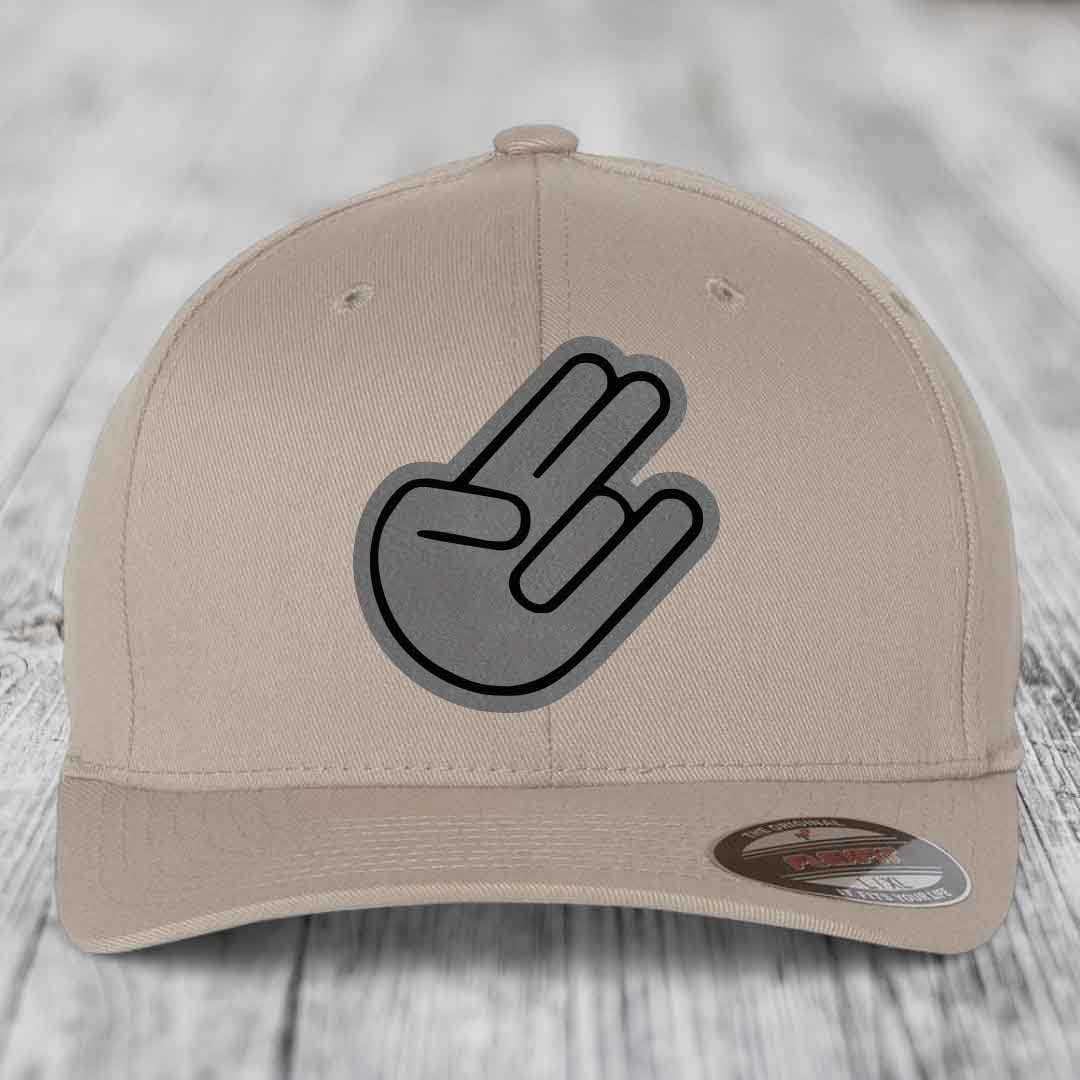The Shocker - Leather Patch Hat - Grey to Black Patch - Flexfit 6277 Fitted Hat