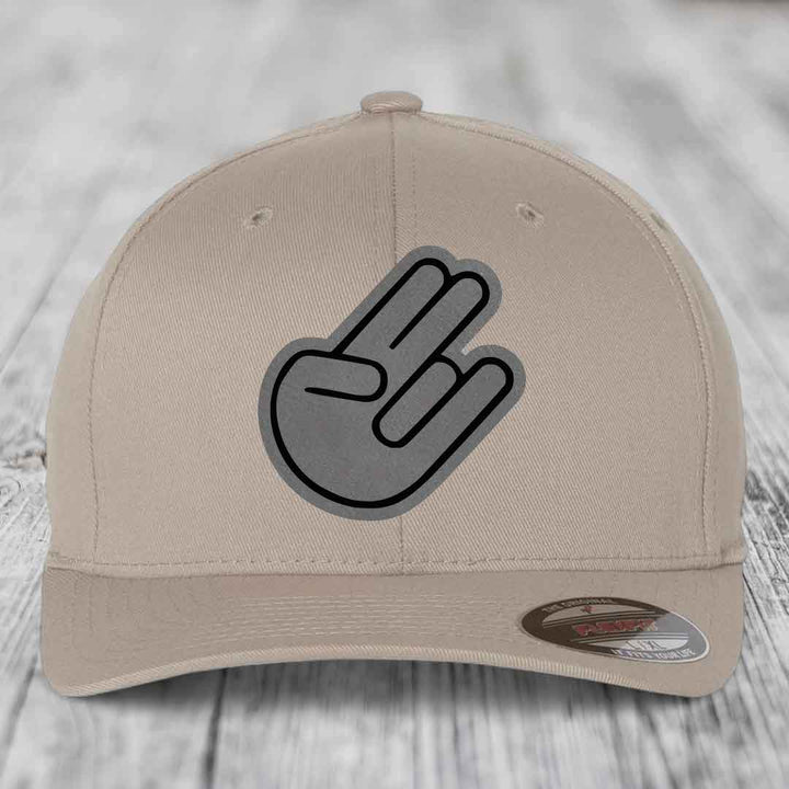 The Shocker - Leather Patch Hat - Grey to Black Patch - Flexfit 6277 Fitted Hat