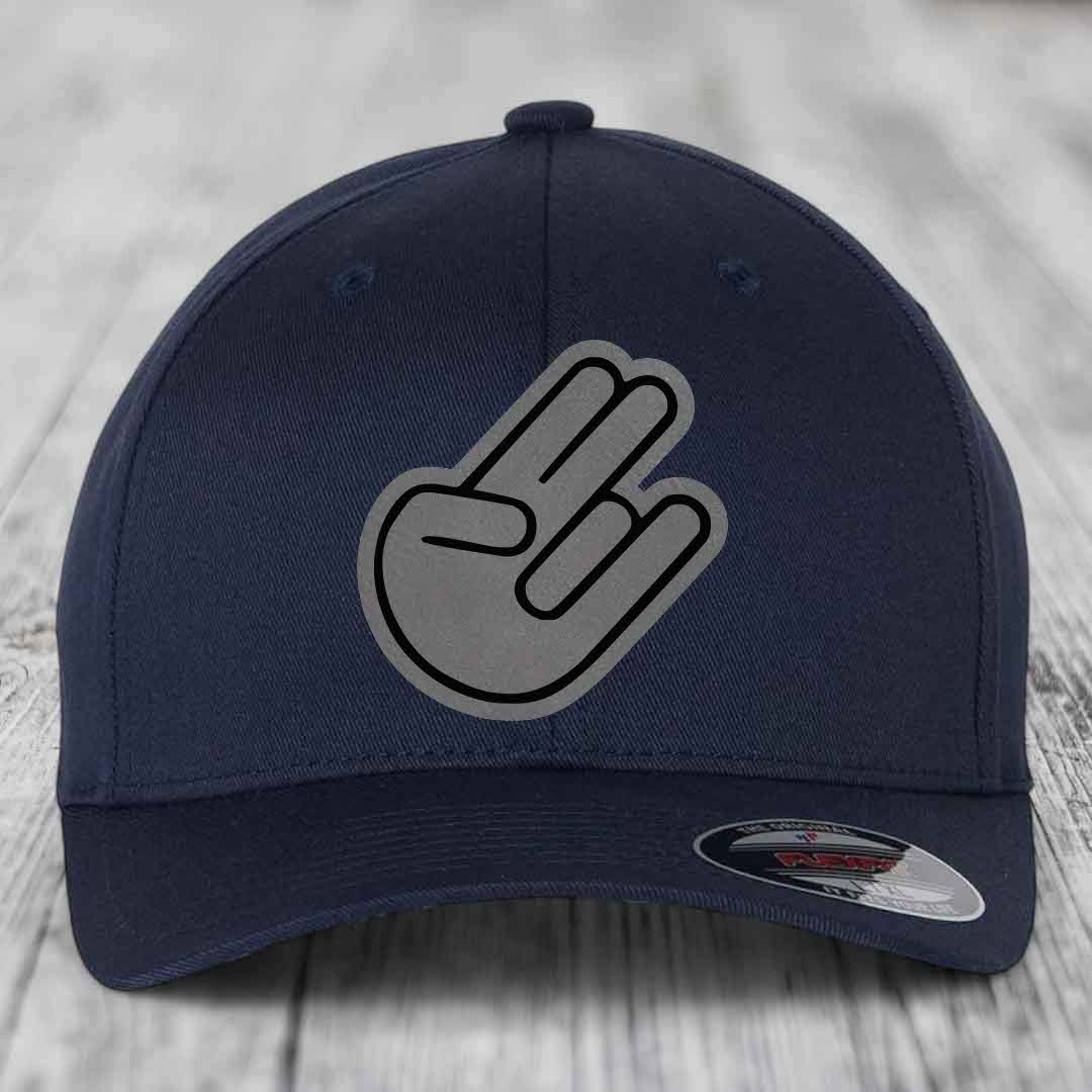 The Shocker - Leather Patch Hat - Grey to Black Patch - Flexfit 6277 Fitted Hat