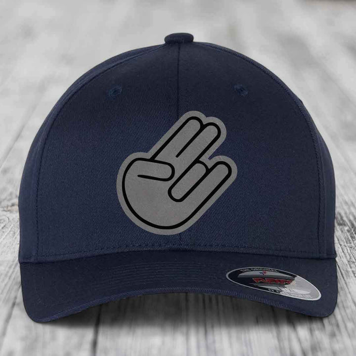 The Shocker - Leather Patch Hat - Grey to Black Patch - Flexfit 6277 Fitted Hat