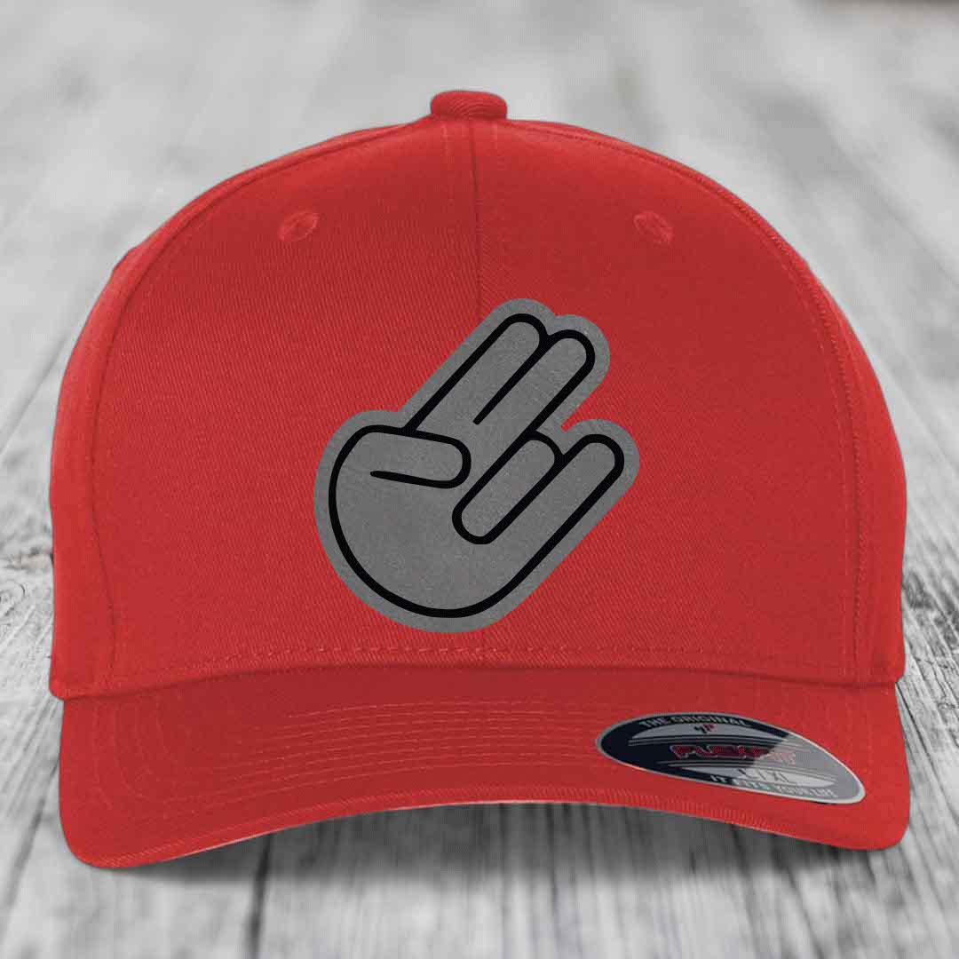 The Shocker - Leather Patch Hat - Grey to Black Patch - Flexfit 6277 Fitted Hat