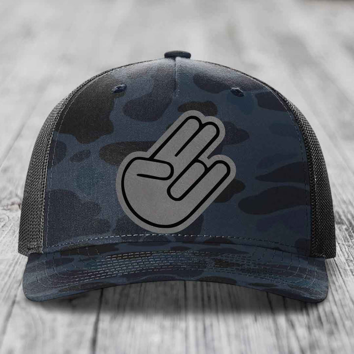 The Shocker - Leather Patch Hat - Grey to Black Patch - Richardson 112PFP Snapback Trucker Hat