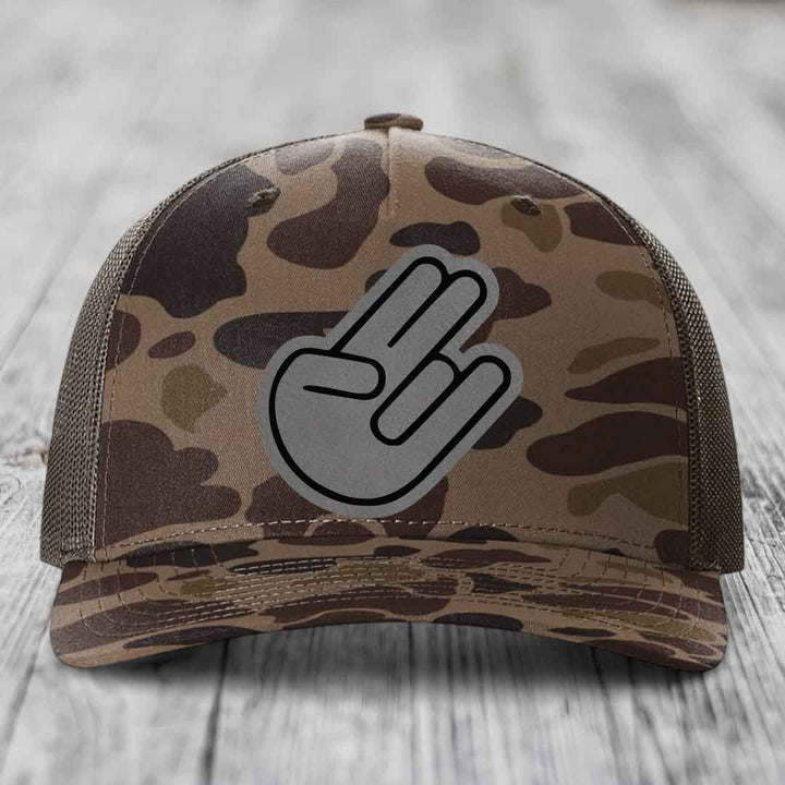 The Shocker - Leather Patch Hat - Grey to Black Patch - Richardson 112PFP Snapback Trucker Hat