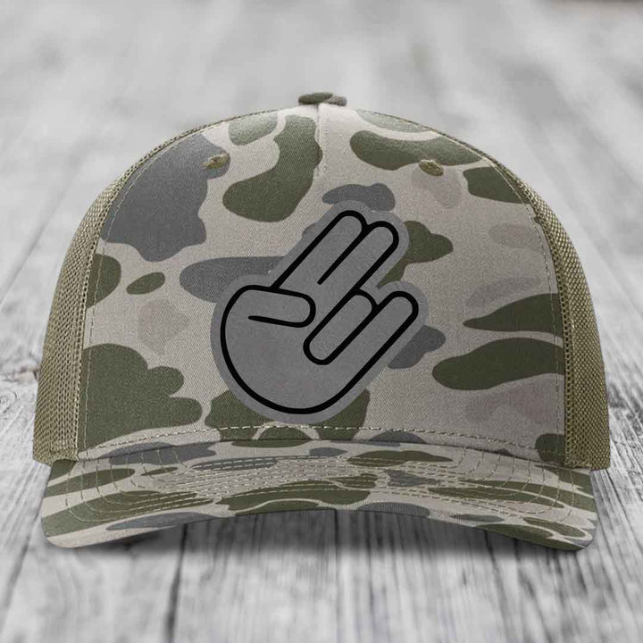 The Shocker - Leather Patch Hat - Grey to Black Patch - Richardson 112PFP Snapback Trucker Hat