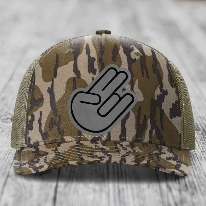 The Shocker - Leather Patch Hat - Grey to Black Patch - Richardson 112PFP Snapback Trucker Hat