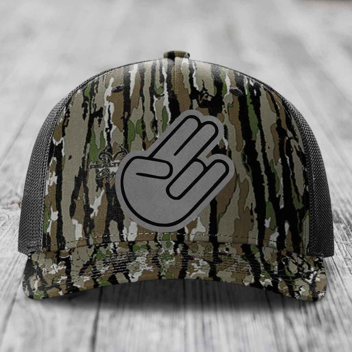 The Shocker - Leather Patch Hat - Grey to Black Patch - Richardson 112PFP Snapback Trucker Hat