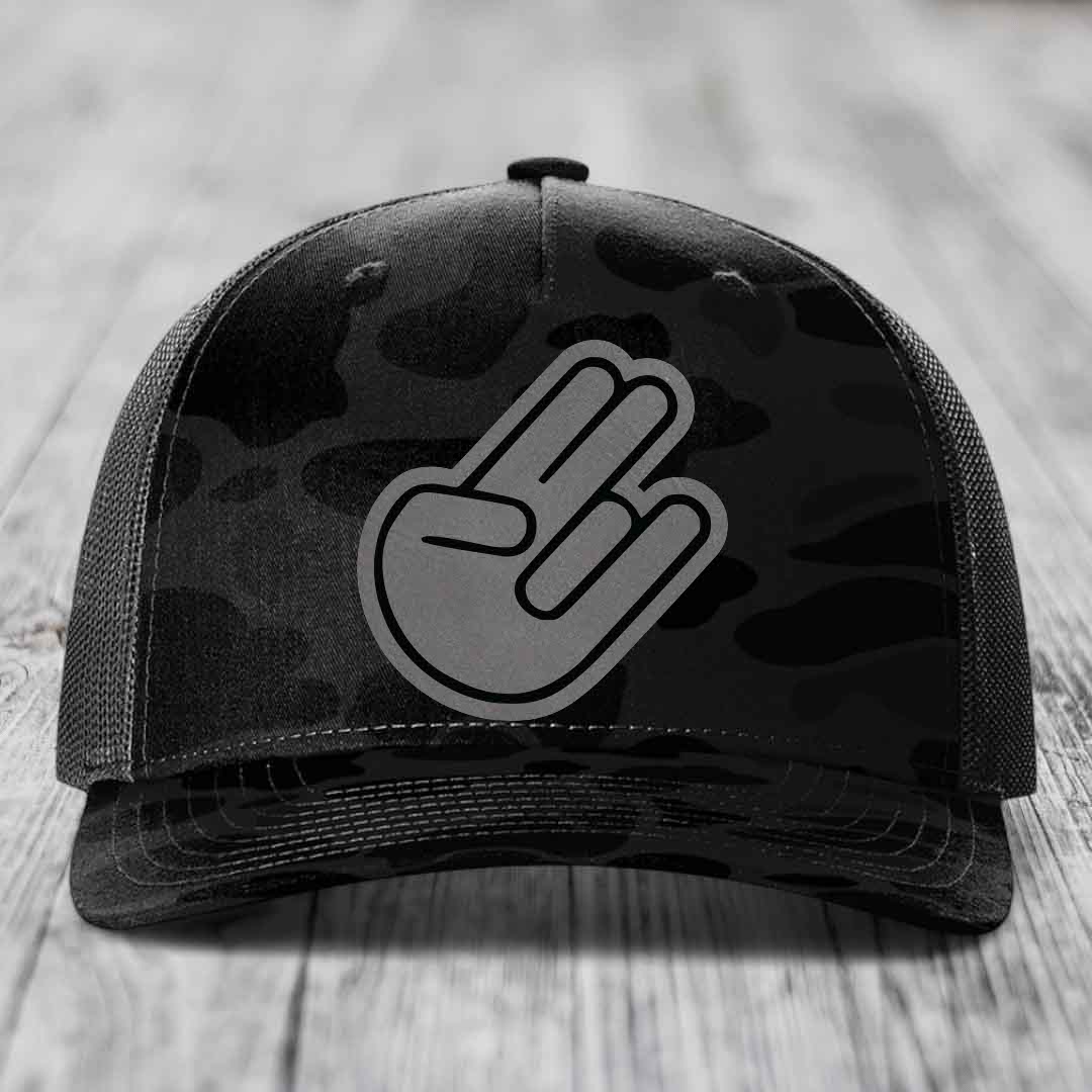 The Shocker - Leather Patch Hat - Grey to Black Patch - Richardson 112PFP Snapback Trucker Hat
