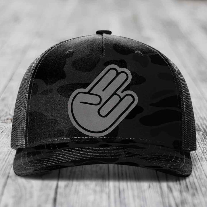 The Shocker - Leather Patch Hat - Grey to Black Patch - Richardson 112PFP Snapback Trucker Hat