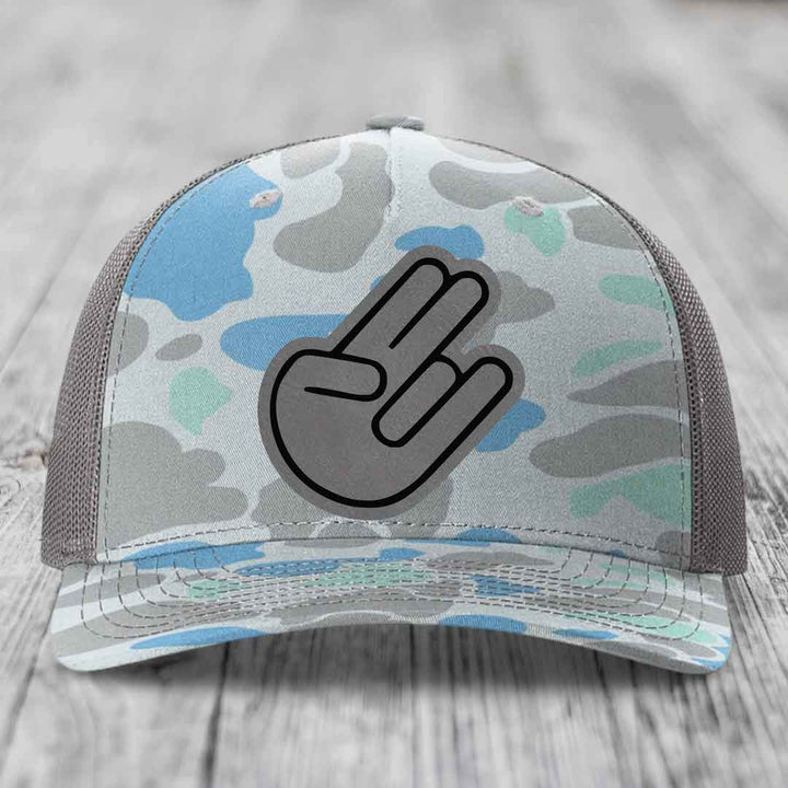 The Shocker - Leather Patch Hat - Grey to Black Patch - Richardson 112PFP Snapback Trucker Hat
