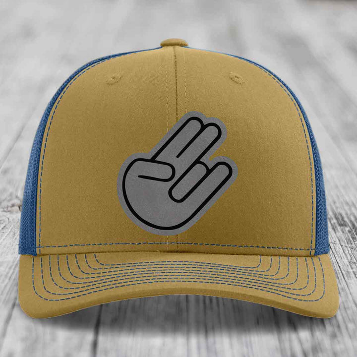 The Shocker - Leather Patch Hat - Grey to Black Patch - Richardson 112 Snapback Trucker Hat