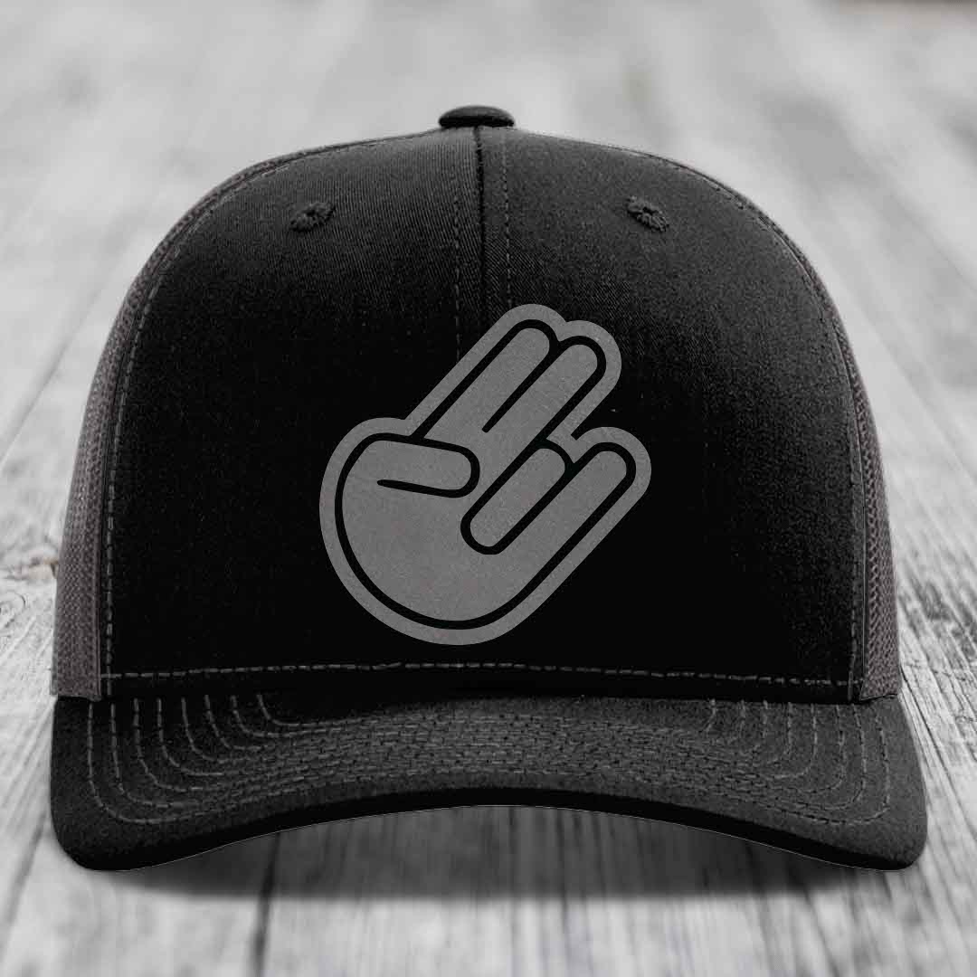 The Shocker - Leather Patch Hat - Grey to Black Patch - Richardson 112 Snapback Trucker Hat