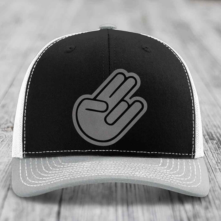 The Shocker - Leather Patch Hat - Grey to Black Patch - Richardson 112 Snapback Trucker Hat