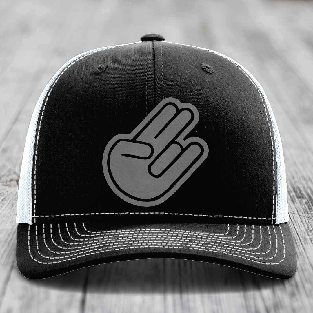 The Shocker - Leather Patch Hat - Grey to Black Patch - Richardson 112 Snapback Trucker Hat