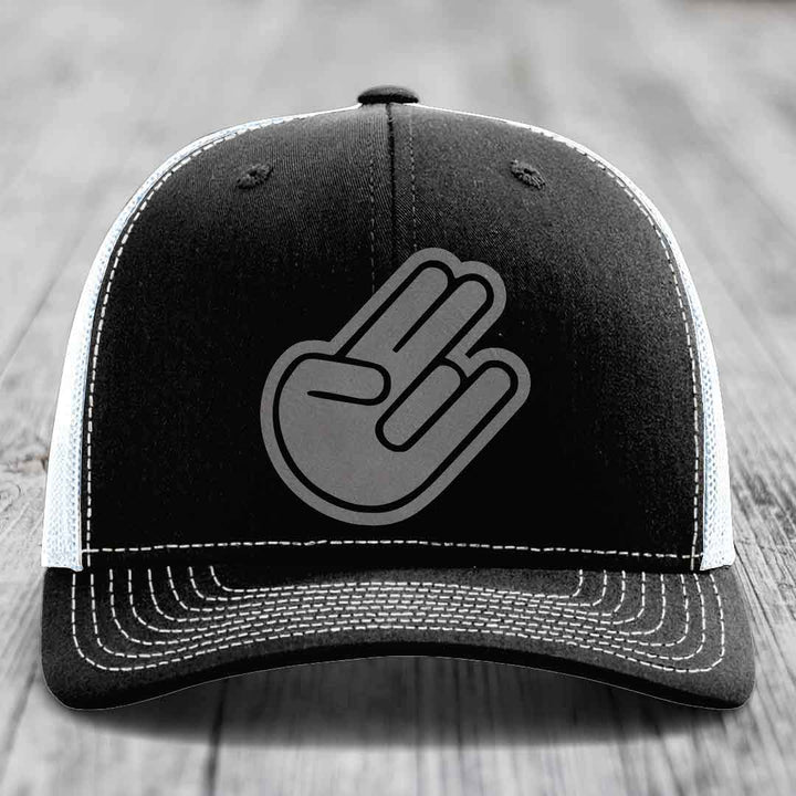 The Shocker - Leather Patch Hat - Grey to Black Patch - Richardson 112 Snapback Trucker Hat